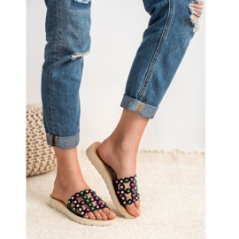 SHELOVET Pantoufles décontractées pour femmes noir multicolore 1