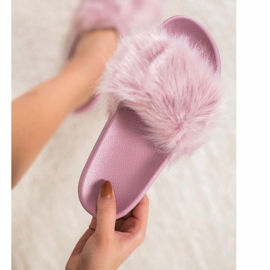 SHELOVET Pantoufles En Caoutchouc Avec Fourrure violet 2