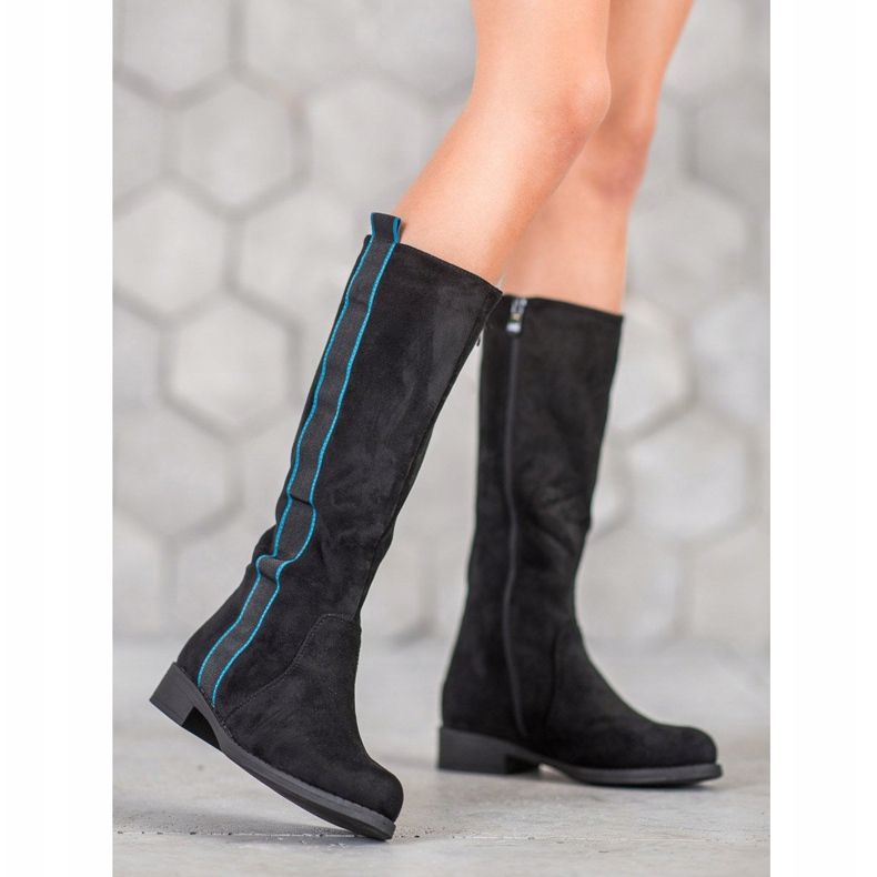 SDS Bottes en daim avec une ceinture le noir 1