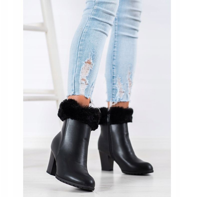 Goodin Bottes sur un poteau avec fourrure le noir 2