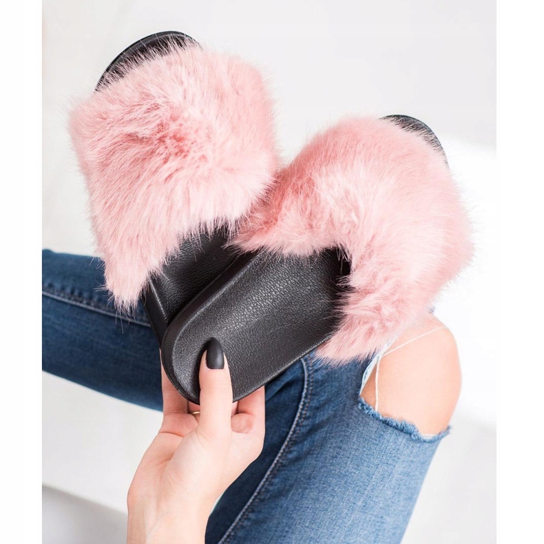 SHELOVET Pantoufles De Fourrure Confortables rose 2