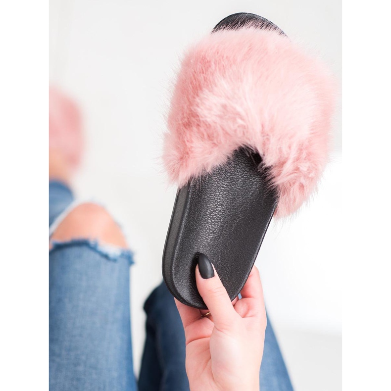 SHELOVET Pantoufles De Fourrure Confortables rose 1