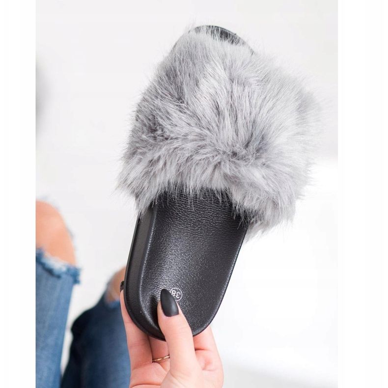SHELOVET Pantoufles De Fourrure Confortables gris 1