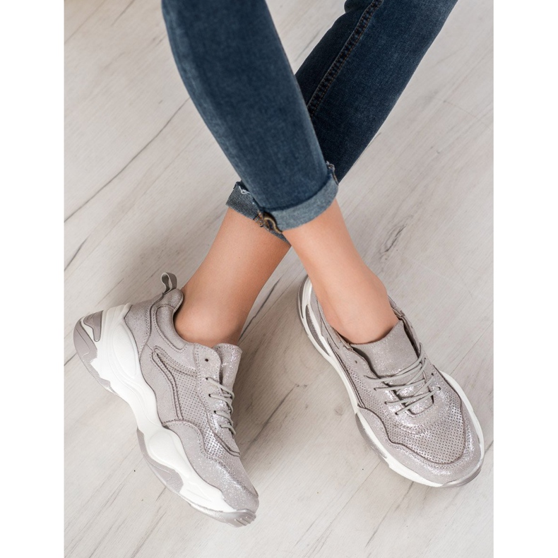 Goodin Baskets en cuir argent gris 1