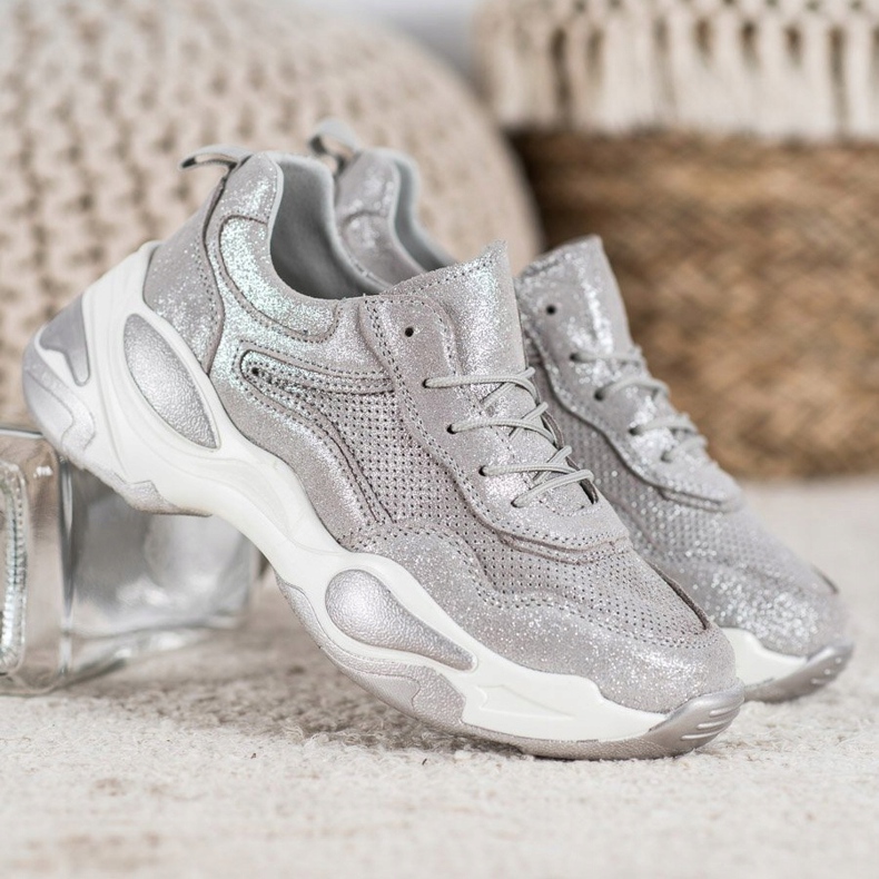 Goodin Baskets en cuir argent gris 2