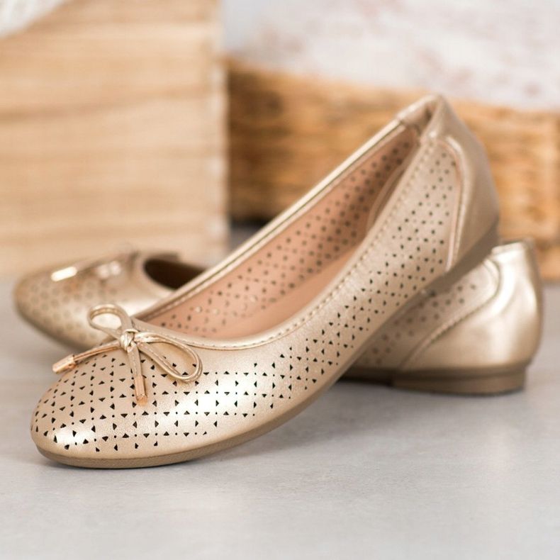 SHELOVET Ballerine Ajourée Avec Eco Cuir d'or 1 SHELOVET Ballerine Ajourée Avec Eco Cuir d'or 1