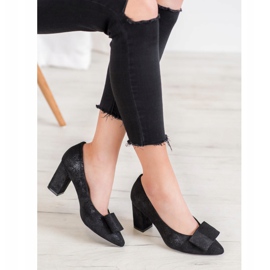 W. Potocki Escarpins à paillettes avec nœud noir 1