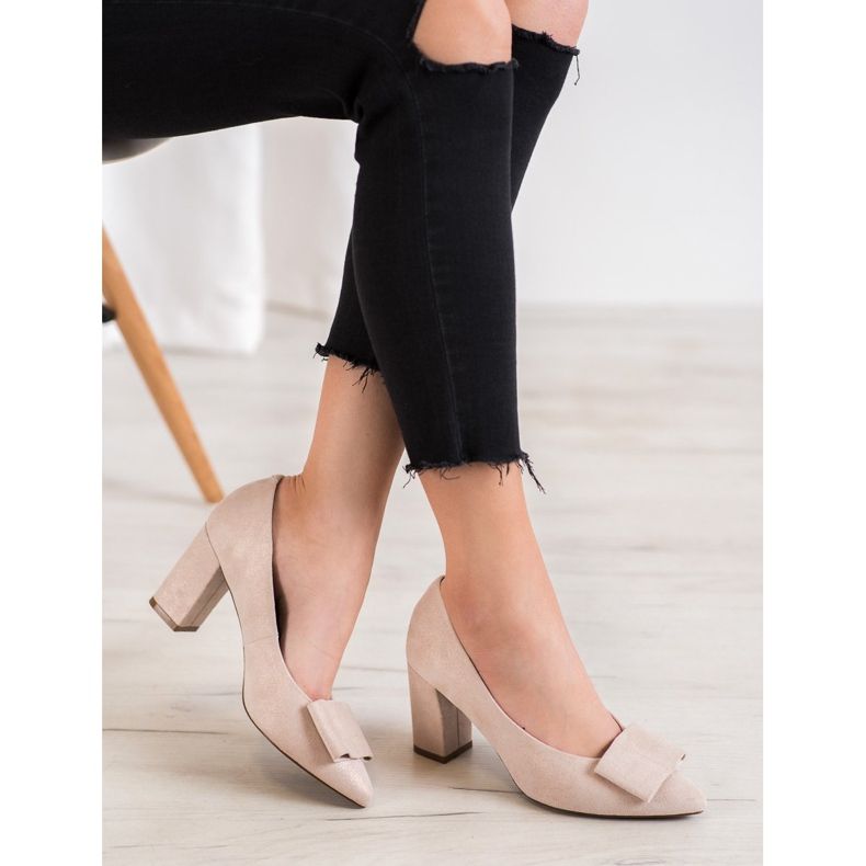 W. Potocki Escarpins à paillettes avec nœud beige 1