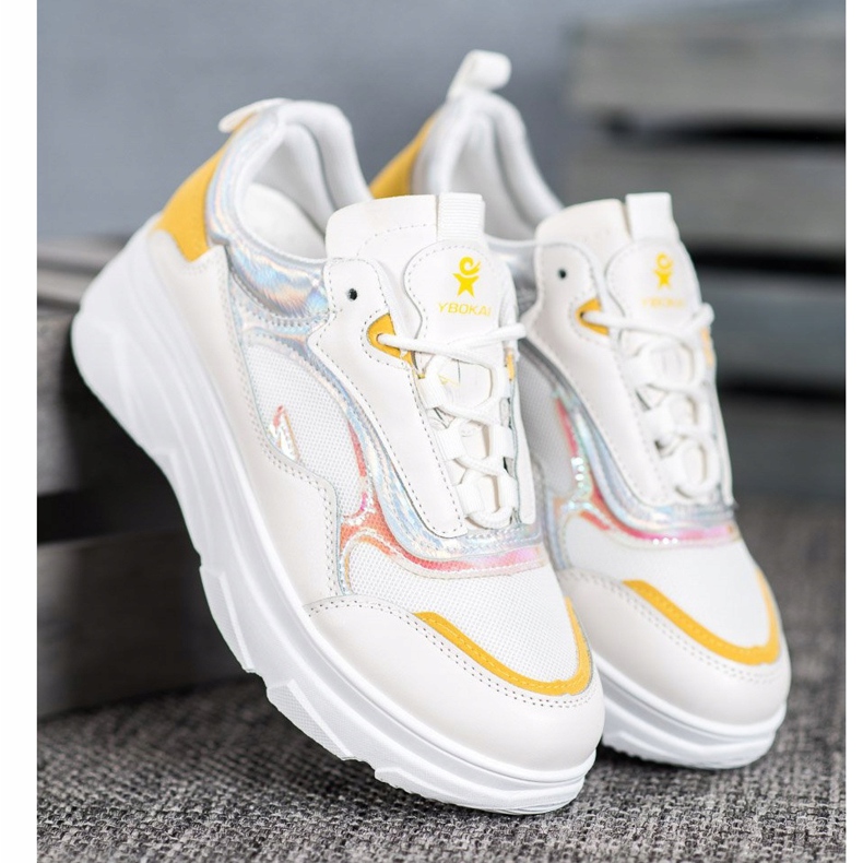 SHELOVET Baskets blanches à la mode jaune 1