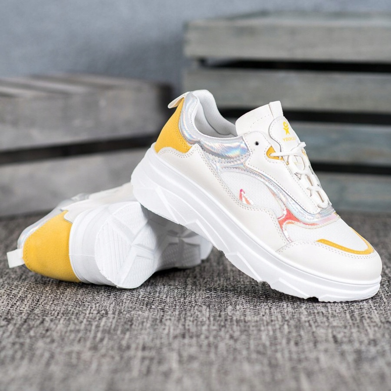 SHELOVET Baskets blanches à la mode jaune 2