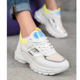 SHELOVET Baskets en cuir écologique à la mode blanche argent jaune 1