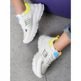 SHELOVET Baskets en cuir écologique à la mode blanche argent jaune 2