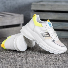SHELOVET Baskets en cuir écologique à la mode blanche argent jaune 3
