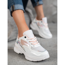 SHELOVET Baskets élégantes en cuir écologique blanc multicolore 2