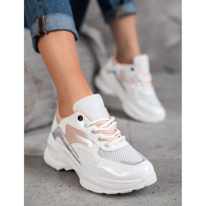 SHELOVET Baskets élégantes en cuir écologique blanc multicolore 2