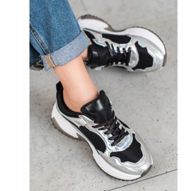 SHELOVET Baskets mode à effet holo noir argent 1