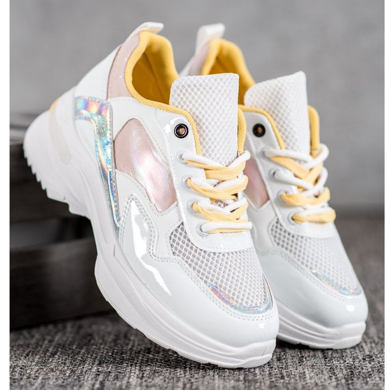 SHELOVET Baskets élégantes en cuir écologique blanc multicolore 1