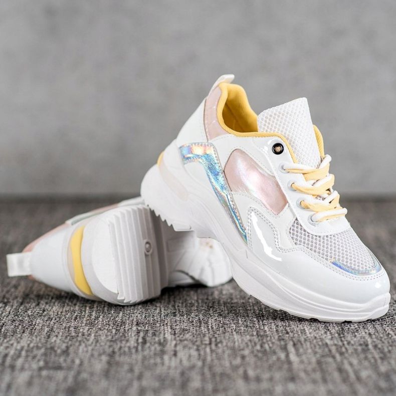 SHELOVET Baskets élégantes en cuir écologique blanc multicolore 2