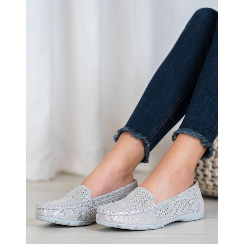 Goodin Mocassins en cuir argenté gris 2