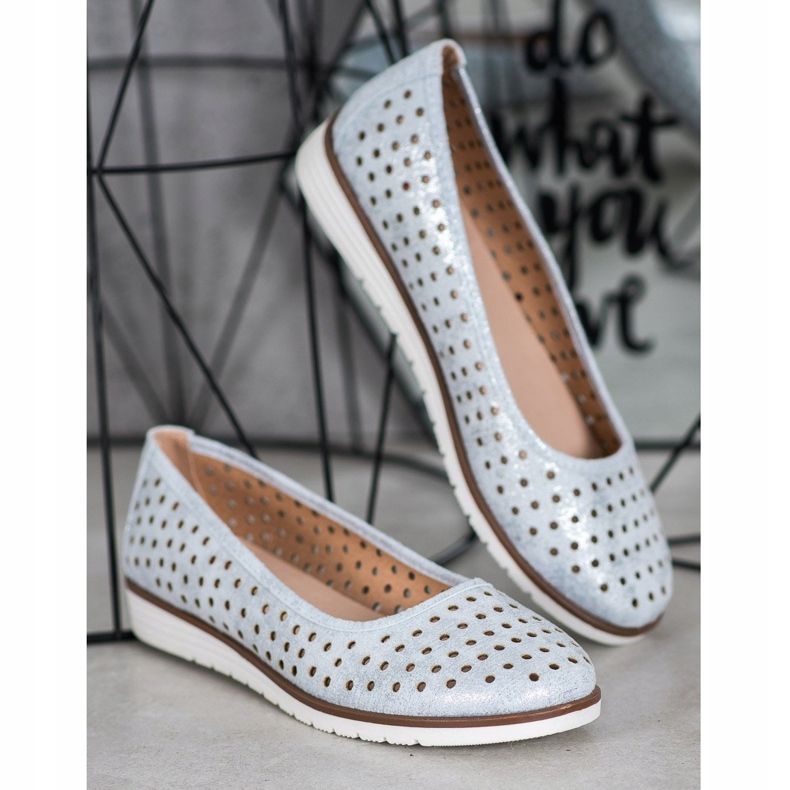 Kylie Ballerines Ajourées À Paillettes bleu gris 1