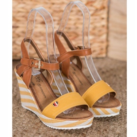 Goodin Sandales compensées à la mode brun multicolore jaune 2