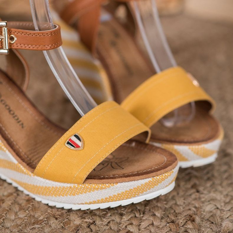 Goodin Sandales compensées à la mode brun multicolore jaune 1
