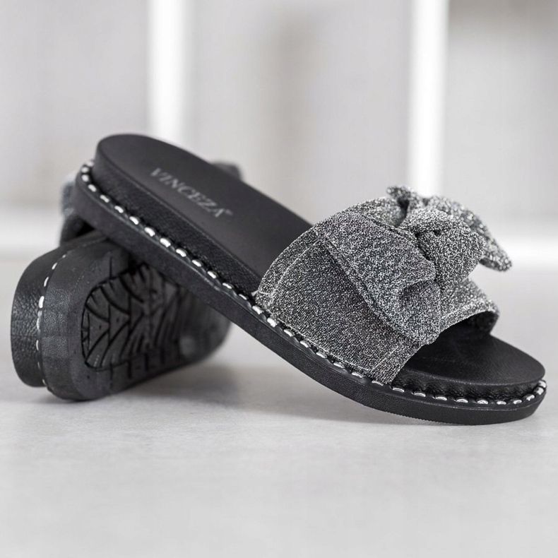 Pantoufles à paillettes VINCEZA noir gris 1