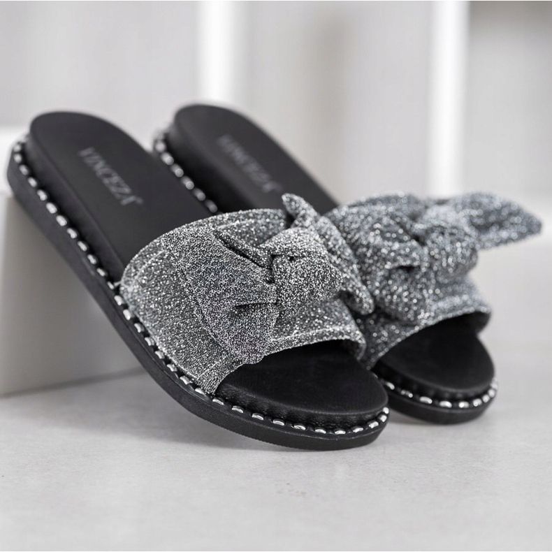Pantoufles à paillettes VINCEZA noir gris 2