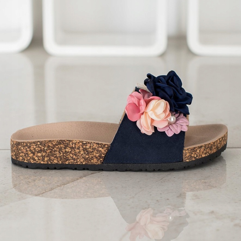 Chaussons VINCEZA à fleurs bleu marine bleu multicolore 1