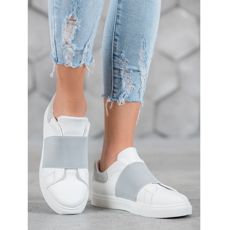 SHELOVET Chaussures à enfiler avec une bande élastique blanc gris 1