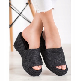 Kylie Pantoufles compensées à la mode noir 2