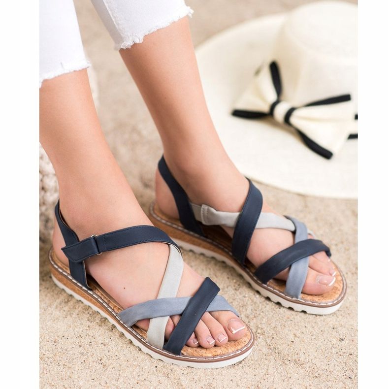 Kylie Sandales Avec Velcro bleu marine bleu 1