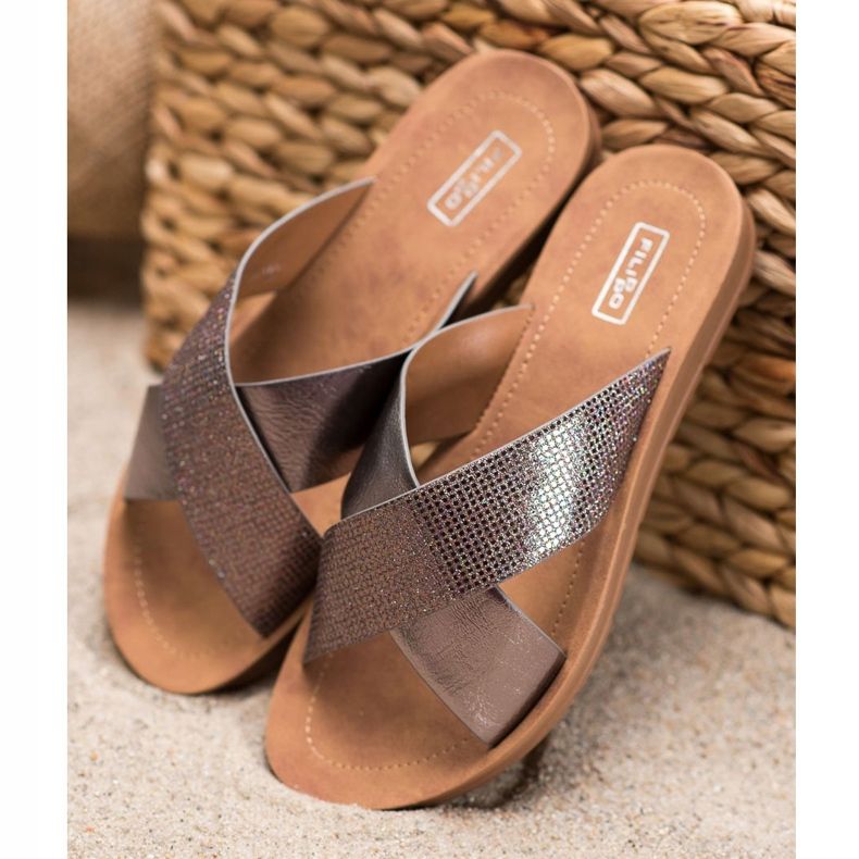 Filippo Pantoufles en cuir écologique brillant gris 1 Filippo Pantoufles en cuir écologique brillant gris 1