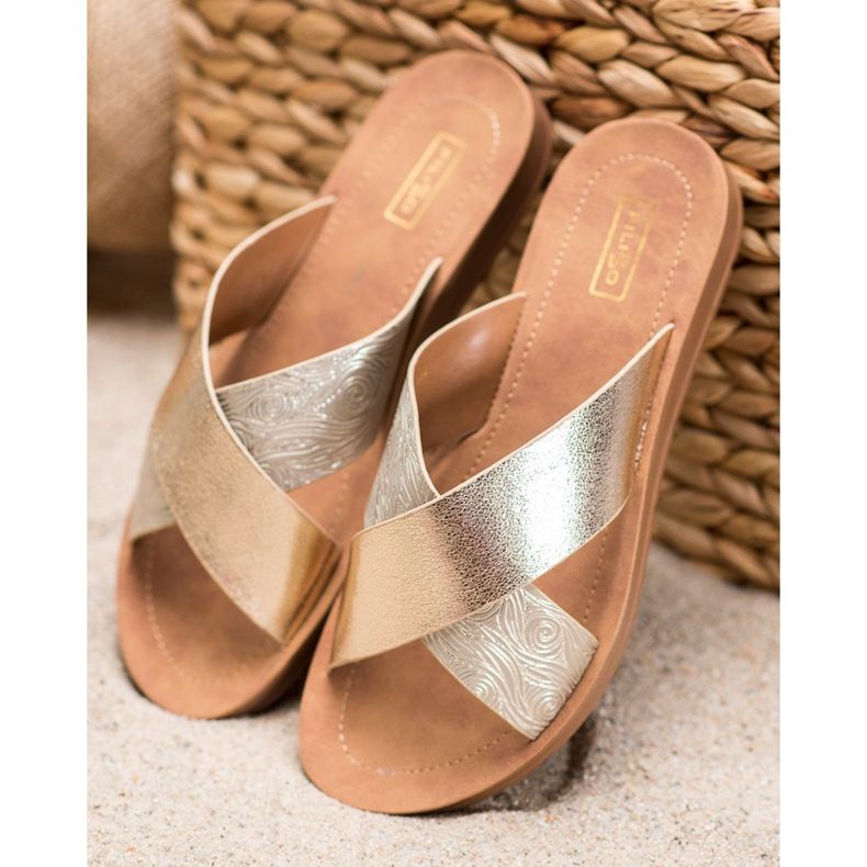 Filippo Pantoufles en cuir écologique brillant d'or 1