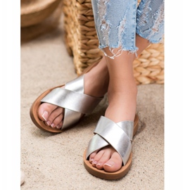 Filippo Pantoufles en cuir écologique brillant gris 2