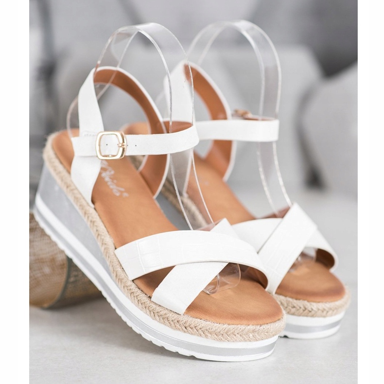 Weide Compensées blanches avec cuir écologique 1