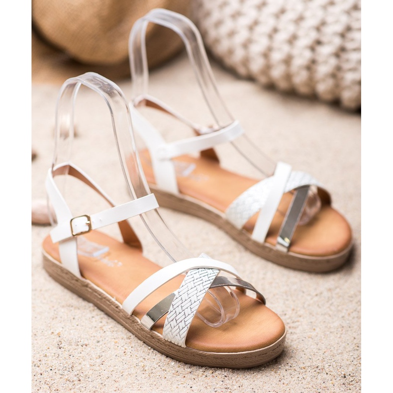 Weide Sandales élégantes en cuir écologique blanc gris 1