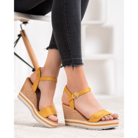 Weide Compensées en daim à la mode jaune 4
