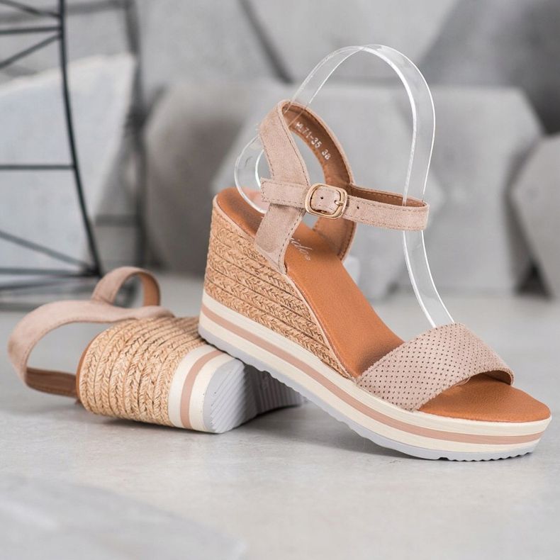 Weide Compensées en daim à la mode beige 1