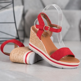 Weide Compensées en daim à la mode rouge 1