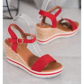 Weide Compensées en daim à la mode rouge 2