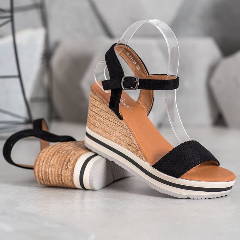 Weide Compensées en daim à la mode le noir 1