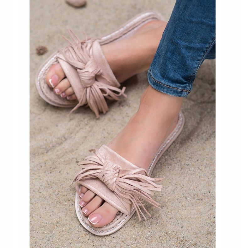 Seastar Pantoufles Confortables Avec Franges rose 1