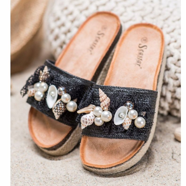 Seastar Pantoufles élégantes avec maille le noir 1