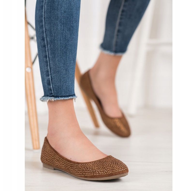 Diamantique Ballerines en daim avec cristaux brun 1