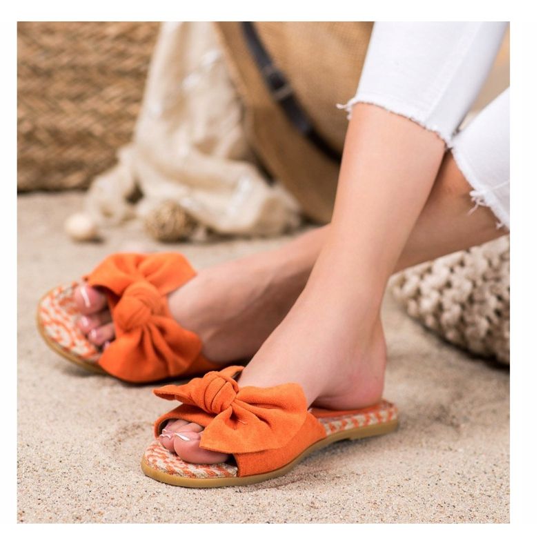 Renda Pantoufles Élégantes Avec Un Noeud orange 2