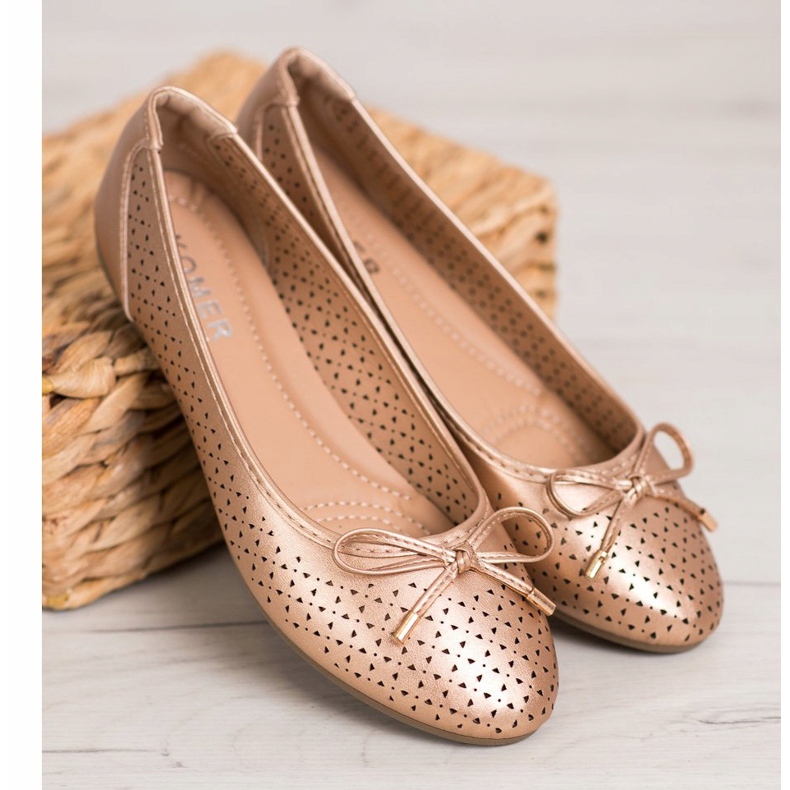 SHELOVET Ballerine Ajourée Avec Eco Cuir doré 1