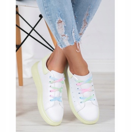 SHELOVET Baskets à lacets colorés blanche vert 1