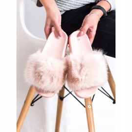 SHELOVET Pantoufles De Fourrure Confortables rose 1