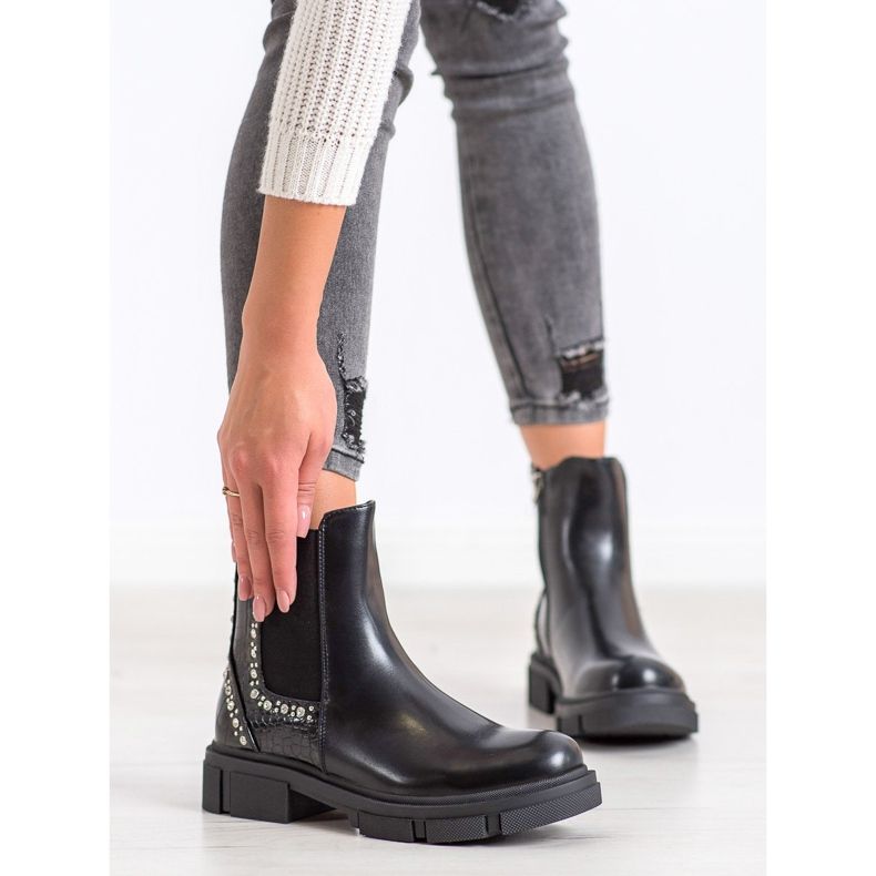 Yes Mile Bottes Noires Avec Cubic Zirconia le noir 2